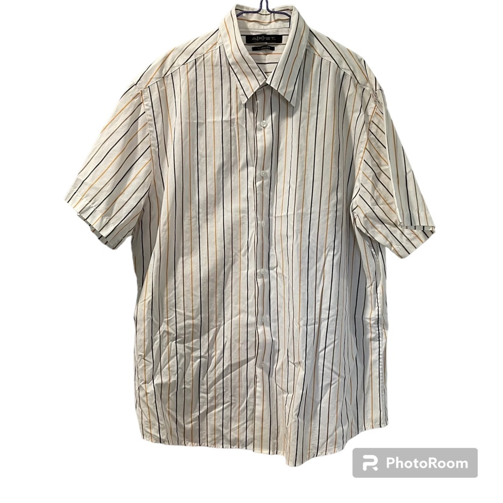 Axis Men’s Short Sleeve Shirt Size XL Black Brown Stripe Cotton Blend Vacation